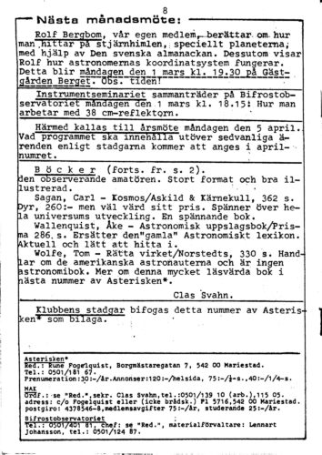Asterisken* 1982, Nr 3 mars, årgång 4. Sida 8.